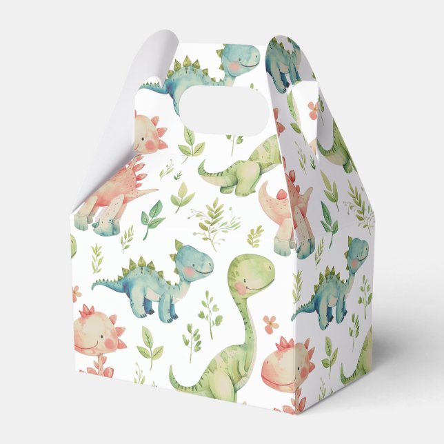 Cute playing dinosaurs kids  birthday favor box (Front Side)