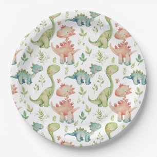 Cute playing dinosaurs kids  birthday paper plate