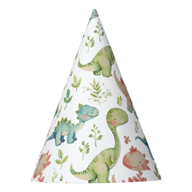 Cute playing dinosaurs kids  birthday party hat (Front)