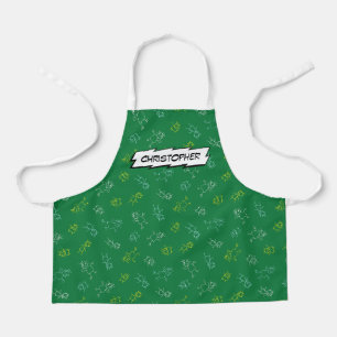 Cute playing kids pattern green personalized name  apron