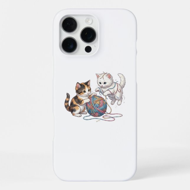 Cute Playing Kittens with Yarn Ball iPhone Case (Back)