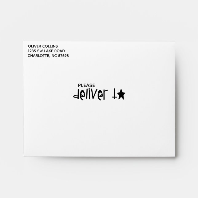 Cute Please Deliver To Black Stars Return Address Envelope (Front)
