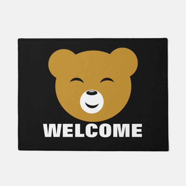 Cute Pleased Kawaii Bear Face Doormat (Front)