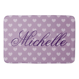 Cute plum heart pattern bath mat with custom name