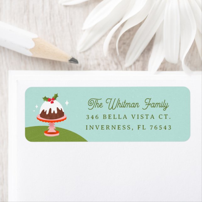 Cute Plum Pudding Christmas Cake Return Address  (Insitu)