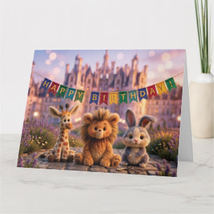 Cute Plush Animals with Happy Birthday Banner Card