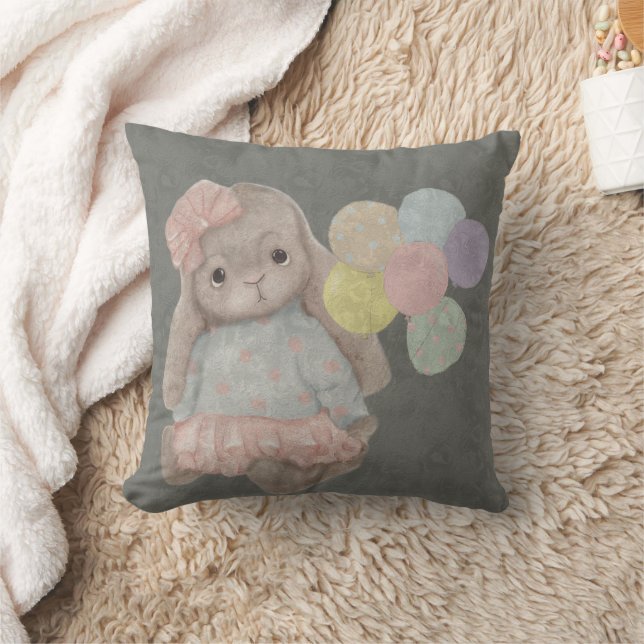  cute, plush bunny with a bow and balloons throw pillow (Blanket)