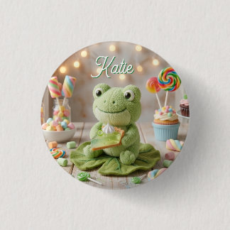 Cute Plush Frog holding Key Lime Pie Personalized 1 Inch Round Button