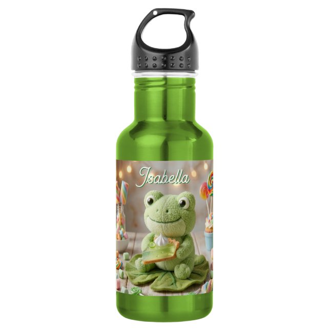 Cute Plush Frog holding Key Lime Pie Personalized  532 Ml Water Bottle (Front)