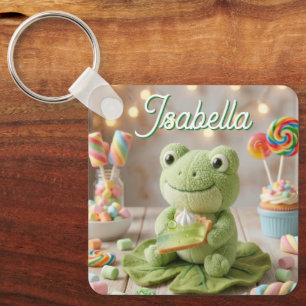 Cute Plush Frog holding Key Lime Pie Personalized Keychain