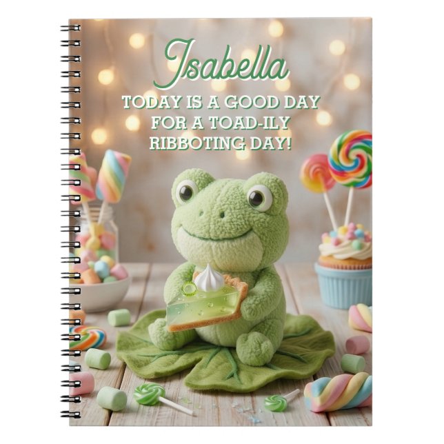Cute Plush Frog holding Key Lime Pie Personalized Notebook (Front)