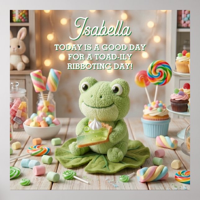 Cute Plush Frog holding Key Lime Pie Personalized  Poster (Front)