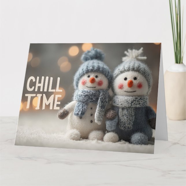 Cute Plush Snowman Dolls with Knit Hats Card (Front)