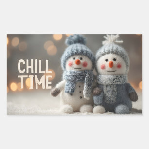 Cute Plush Snowman Dolls with Knit Hats Sticker