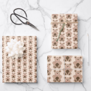 Cute Plush Stuffed Teddy Bear Animal Print Wrapping Paper Sheet