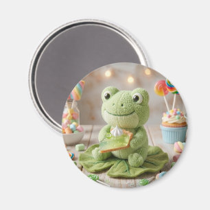 Cute Plushie Frog holding Key Lime Pie Magnet