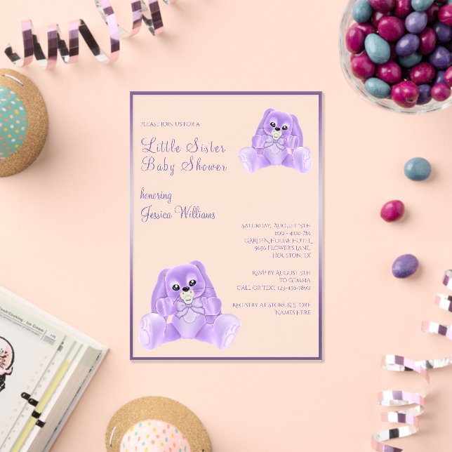 Cute Plushies Little Sister Baby Shower Acrylic Invitations (Insitu (Celebration))
