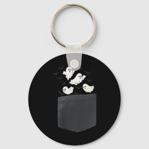 Cute Pocket Ghosts with Flying Bats Halloween Keychain