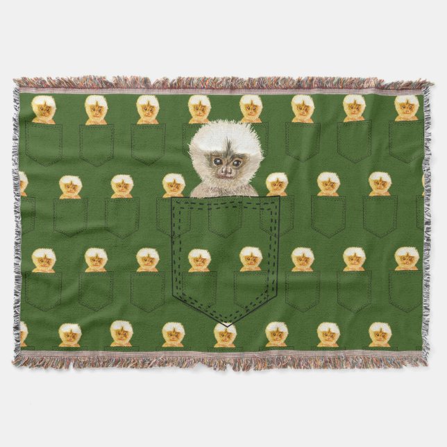 Cute Pocket Monkey Throw Blanket (Front)