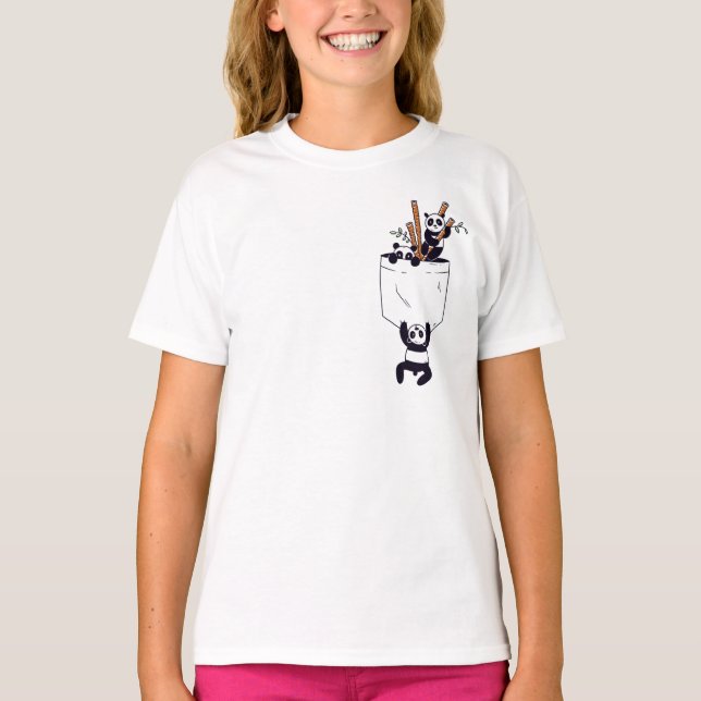 Cute Pocket Panda Bears T-Shirt (Front)