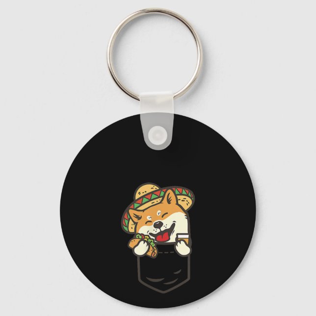 Cute Pocket Shiba Inu Mexican Dog Taco Tequila Keychain (Front)