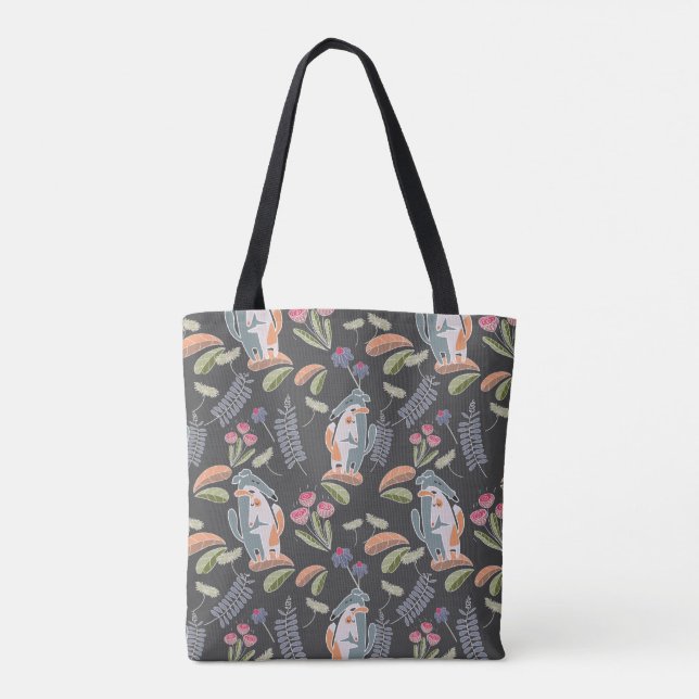 Cute Podenco Matching Floral Dark Grey Tote Bag (Back)