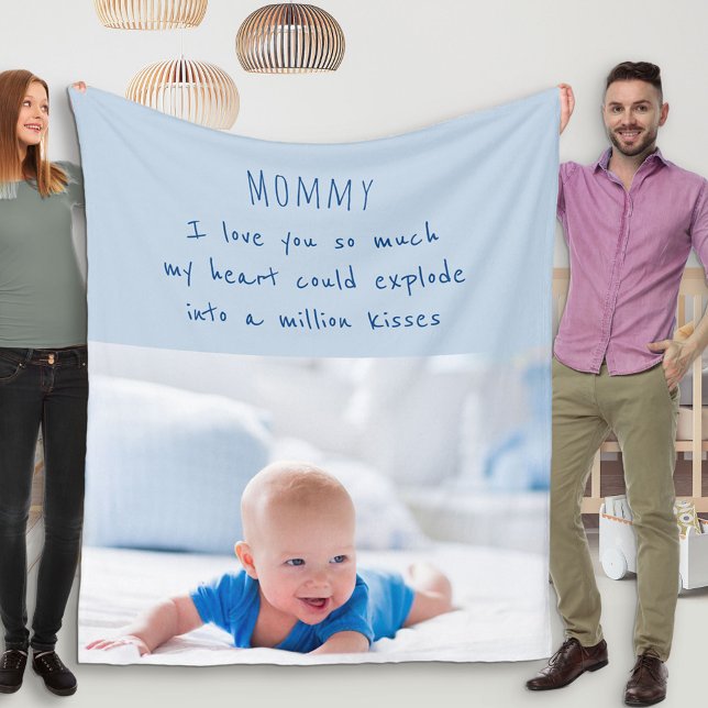 Cute Poem for Mom - Blue Baby Photo Fleece Blanket (Creator Uploaded)