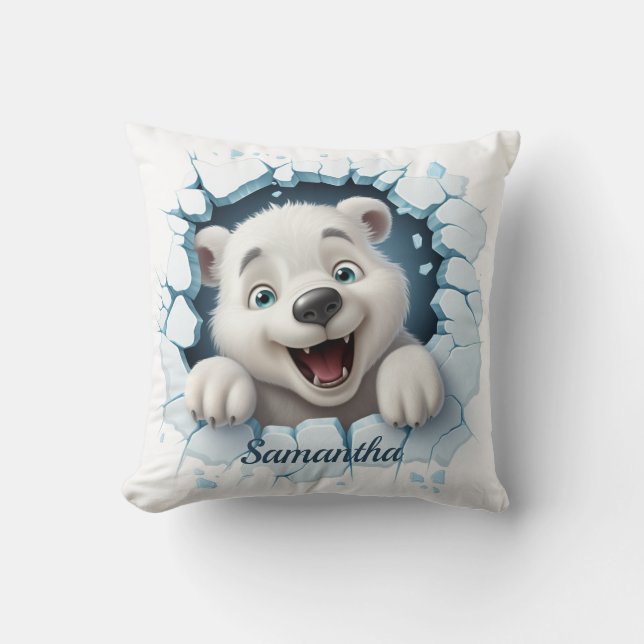 Cute Polar Bear 3D Christmas Throw Pillow (Front)