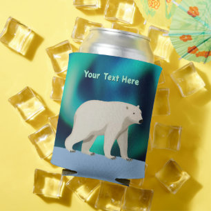 Cute Polar Bear and Northern Lights Can Cooler