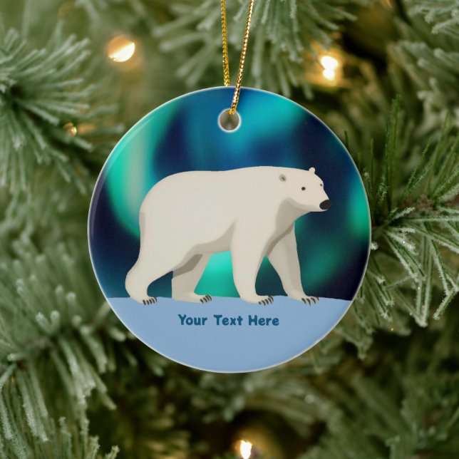 Cute Polar Bear and Northern Lights Ceramic Ornament (Tree)