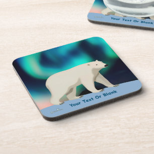 Cute Polar Bear and Northern Lights Coaster