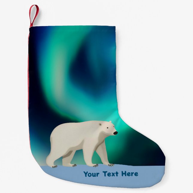 Cute Polar Bear and Northern Lights Small Christmas Stocking (Front)