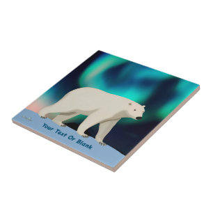 Cute Polar Bear and Northern Lights Tile