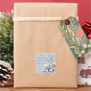 Cute Polar Bear and Penguin North Pole Christmas Square Sticker