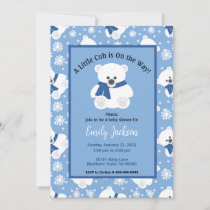 Cute Polar Bear and Snowflakes Baby Shower Invitation