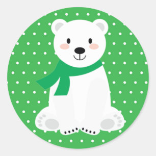 Cute Polar Bear Baby Shower Green Classic Round Sticker
