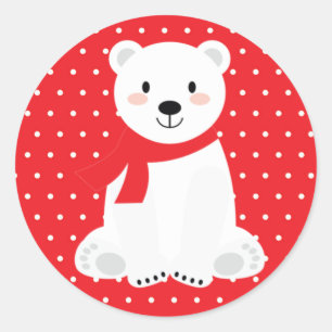 Cute Polar Bear Baby Shower Red Classic Round Sticker