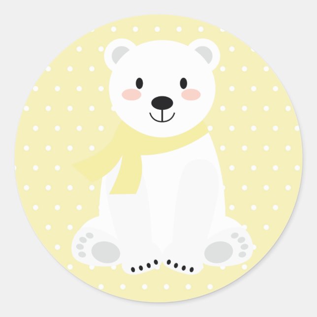 Cute Polar Bear Baby Shower Yellow Classic Round Sticker (Front)