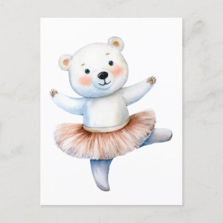 Cute polar bear ballerina dancing ballet holiday postcard