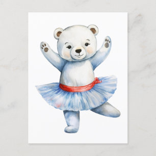 Cute polar bear ballerina dancing ballet holiday postcard