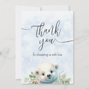 Cute Polar Bear Blue Winter Snow Thank You Card