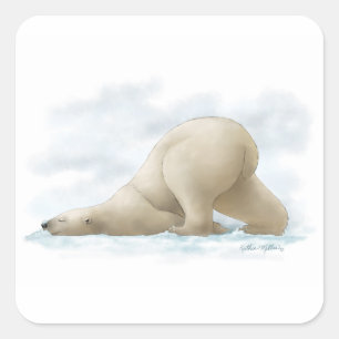 Cute Polar Bear Cartoon in the snow Square Sticker
