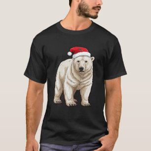 Cute Polar Bear Christmas Lights Santa Hat Xmas Pa T-Shirt