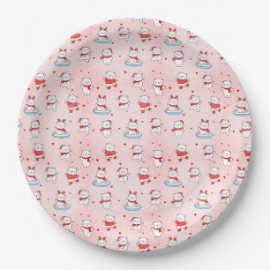 Cute Polar Bear Christmas Seamless Pattern Paper Plate