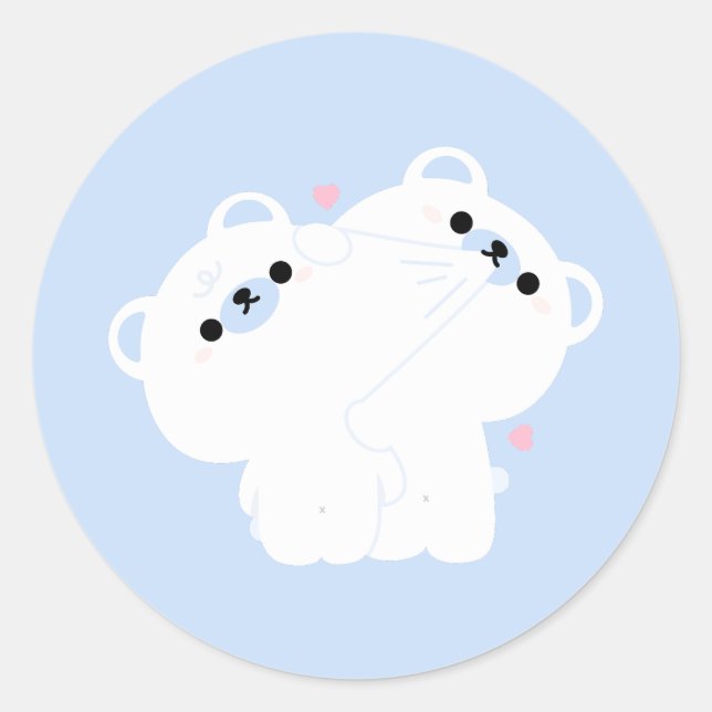 Cute Polar Bear Couple Classic Round Sticker (Front)
