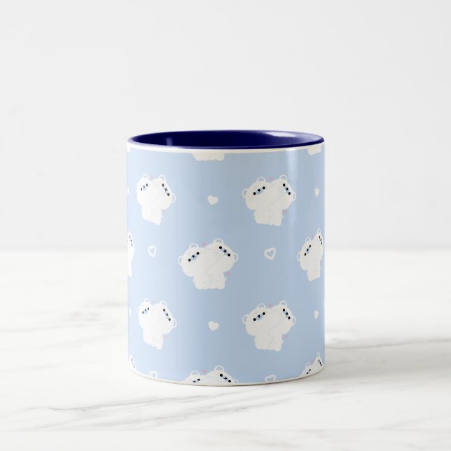 Cute Polar Bear Couple Two-Tone Coffee Mug (Center)