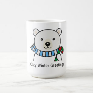 Cute Polar Bear "Cozy Winter Greetings"   Kawaii  Coffee Mug