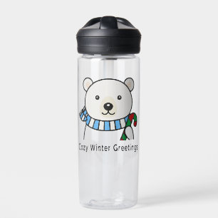 Cute Polar Bear "Cozy Winter Greetings" Kawaii Water Bottle
