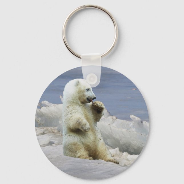 Cute Polar Bear Cub & Arctic Ice Keychain (Front)