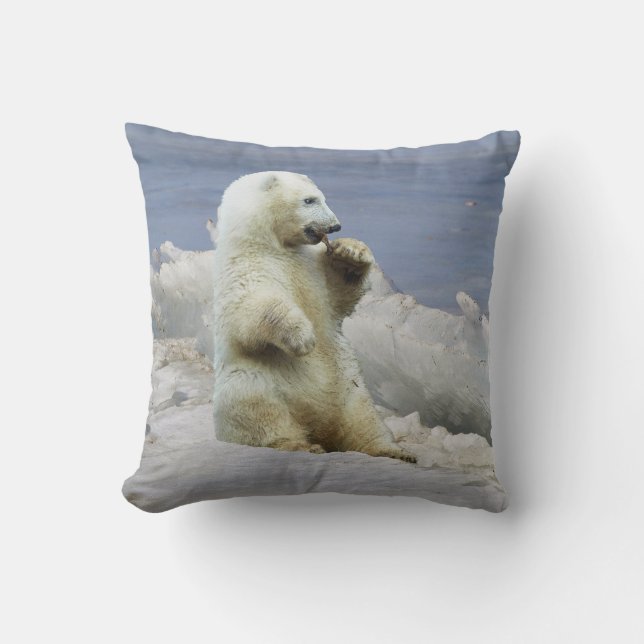 Cute Polar Bear Cub & Arctic Ice Throw Pillow (Front)